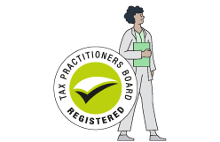 An animated image of a person with a folder in one hand and there's a TPB registered symbol logo